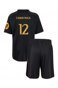 Real Madrid Eduardo Camavinga #12 Jalkapallovaatteet Lasten Kolmas peliasu 2023-24 Lyhythihainen (+ Lyhyet housut)